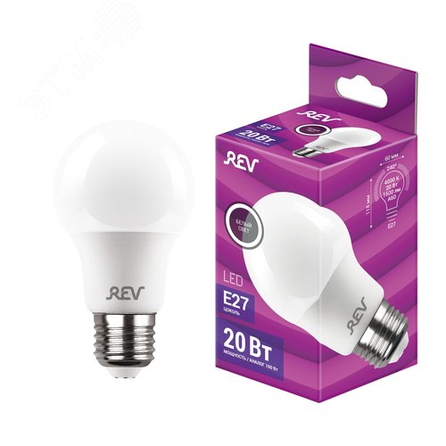 Лампа светодиодная, груша, A60, 20Вт, E27, 4000K, 1600Лм, 230В - фото 2