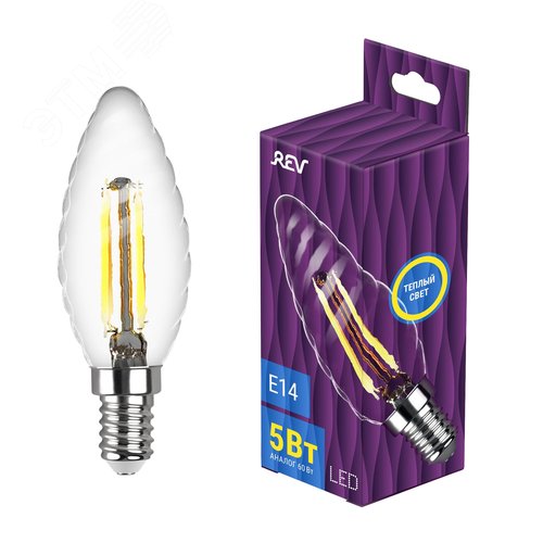 Лампа filament свеча витая FTC37 5Вт E14 2700K 515Лм 230В 32430 0 REV - фото 2