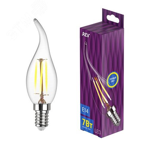 Лампа filament, свеча на ветру, FFC37, 7Вт, E14, 2700K, 695Лм, 230В - фото 2