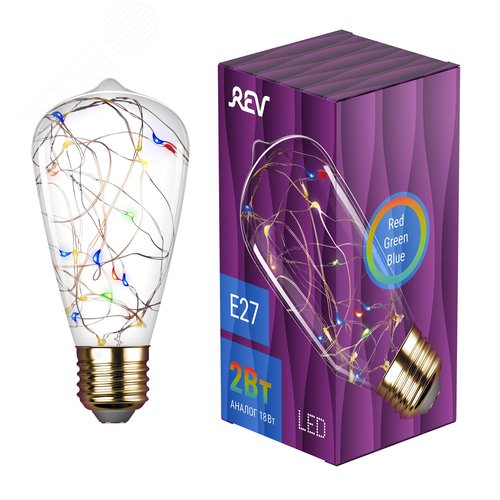 Лампа filament конус ST64 2Вт E27 RGB 200Лм 230В 32447 8 REV - фото 2