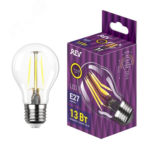 Лампа filament, груша, FA60, 13Вт, E27, 2700K, 1200Лм, 230В - фото 2