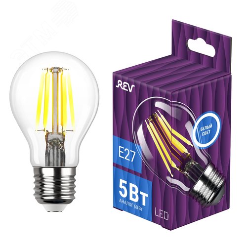 Лампа filament груша FA60 5Вт E27 4000K 545Лм 230В 32481 2 REV - фото 2