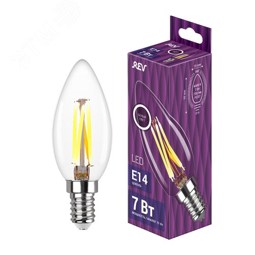 Лампа filament, свеча, FC37, 7Вт, E14, 4000K, 730Лм, 230В - фото 2