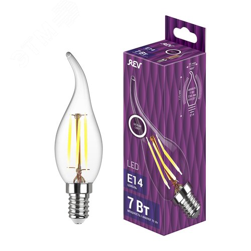 Лампа filament, свеча на ветру, FFC37, 7Вт, E14, 4000K, 730Лм, 230В - фото 2