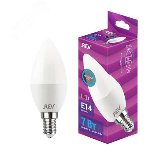 Лампа светодиодная, свеча, C37, 7Вт, E14, 6500K, 560Лм, 230В - фото 2