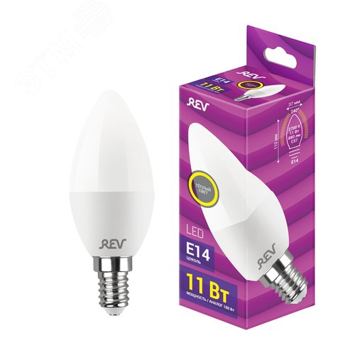 Лампа светодиодная, свеча, C37, 11Вт, E14, 2700K, 880Лм, 230В - фото 2