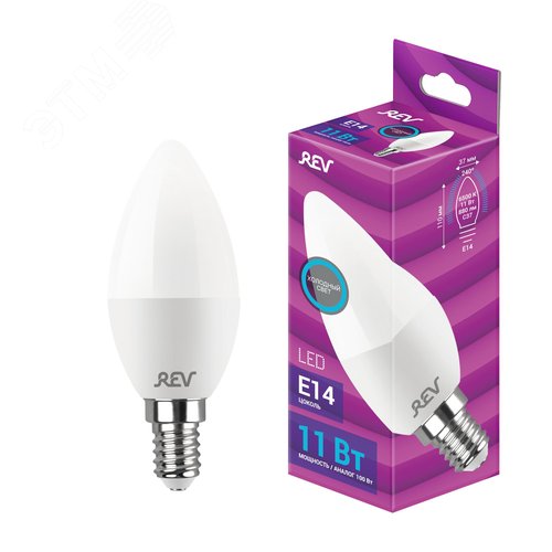 Лампа светодиодная, свеча, C37, 11Вт, E14, 6500K, 880Лм, 230В - фото 2