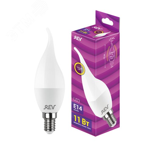 Лампа светодиодная, свеча на ветру, FC37, 11Вт, E14, 2700K, 880Лм, 230В - фото 2