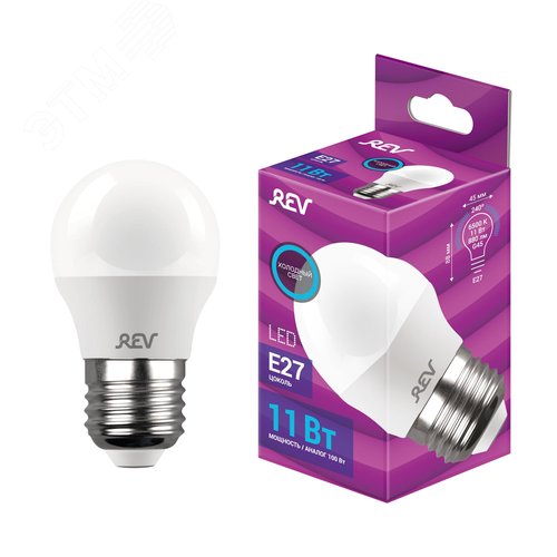 Лампа светодиодная, шар, G45, 11Вт, E27, 6500K, 880Лм, 230В - фото 2