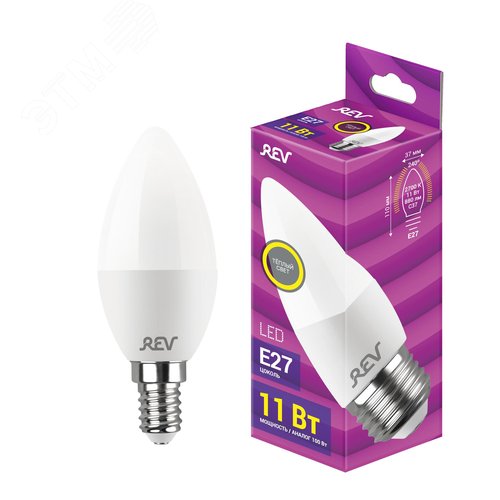 Лампа светодиодная, свеча, C37, 11Вт, E27, 2700K, 880Лм, 230В - фото 2