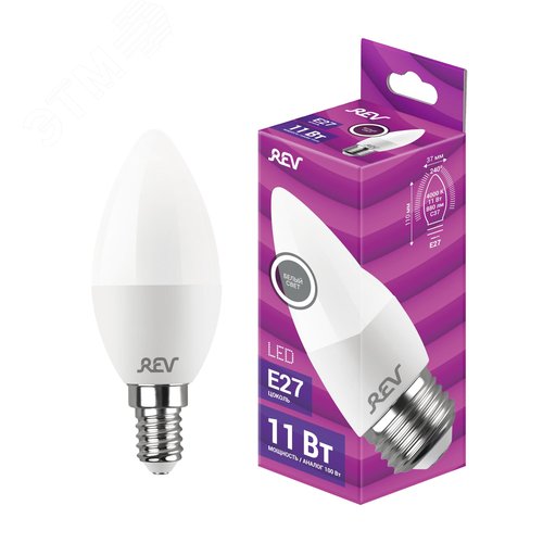Лампа светодиодная, свеча, C37, 11Вт, E27, 4000K, 880Лм, 230В - фото 2