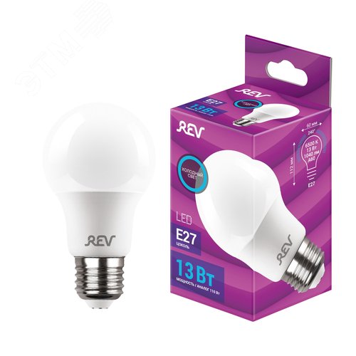 Лампа светодиодная, груша, A60, 13Вт, E27, 6500K, 1040Лм, 230В - фото 2