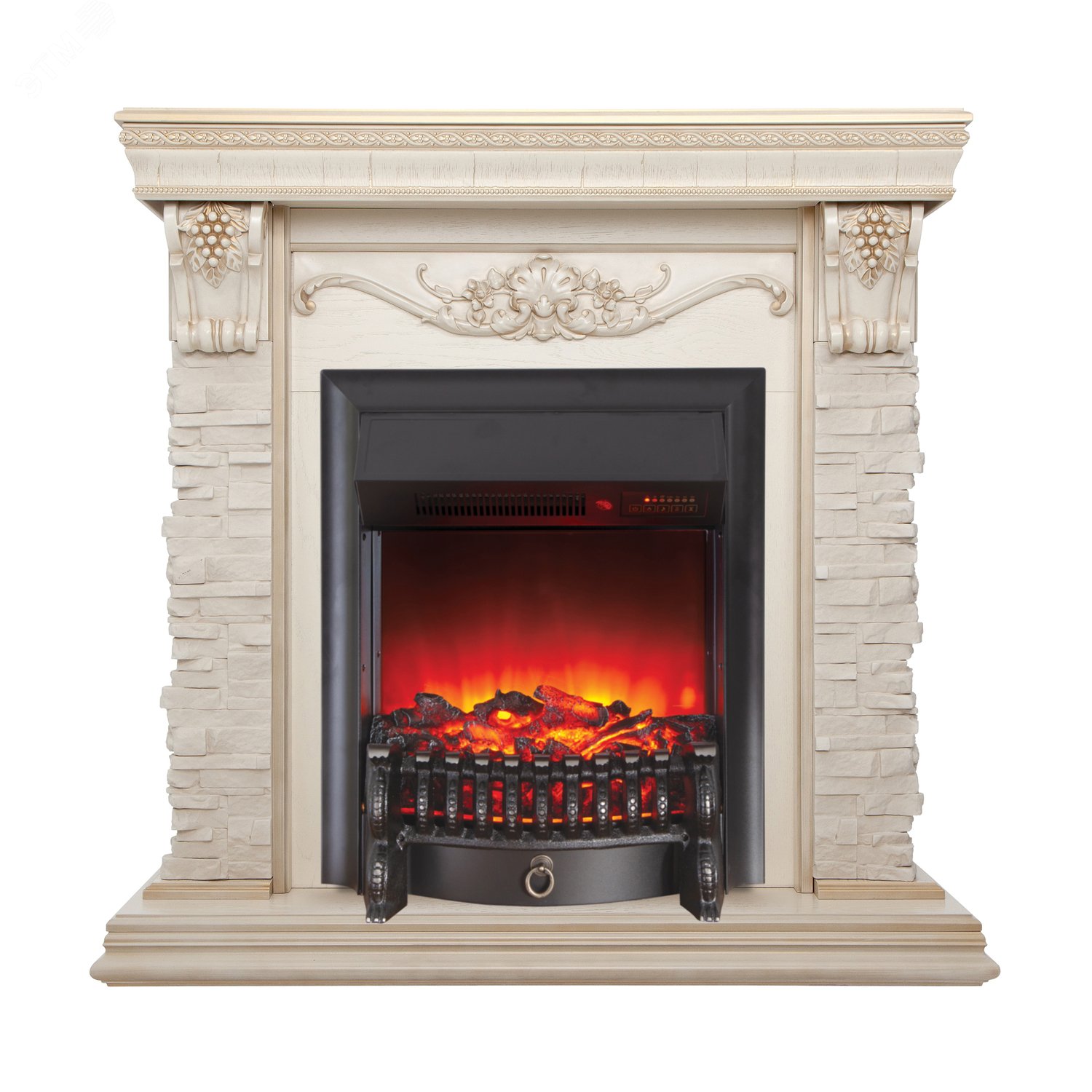 Изображение товара Каминокомплект напольный с дистанционным управлением 970/995/375 1500 Вт белый дуб с золотой патино