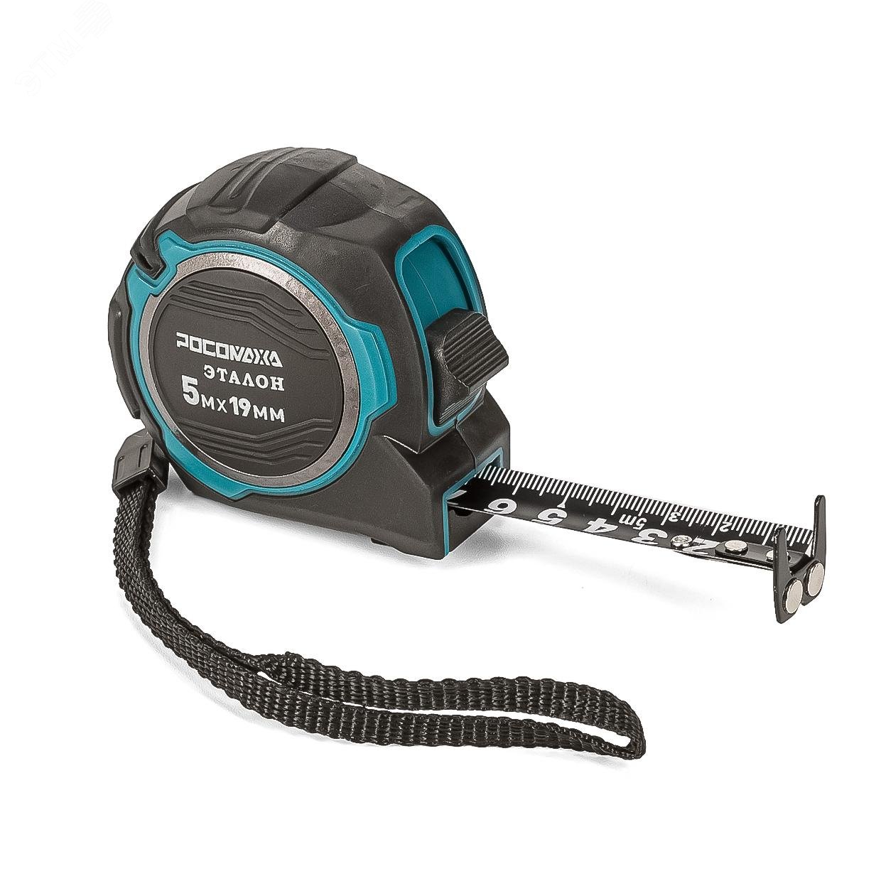 Изображение товара Рулетка в обрезиненом корпусе ЭТАЛОН с двухсторонней ч/б устойчивой лентой и магнитом 5,0 м, 19 мм (шт)