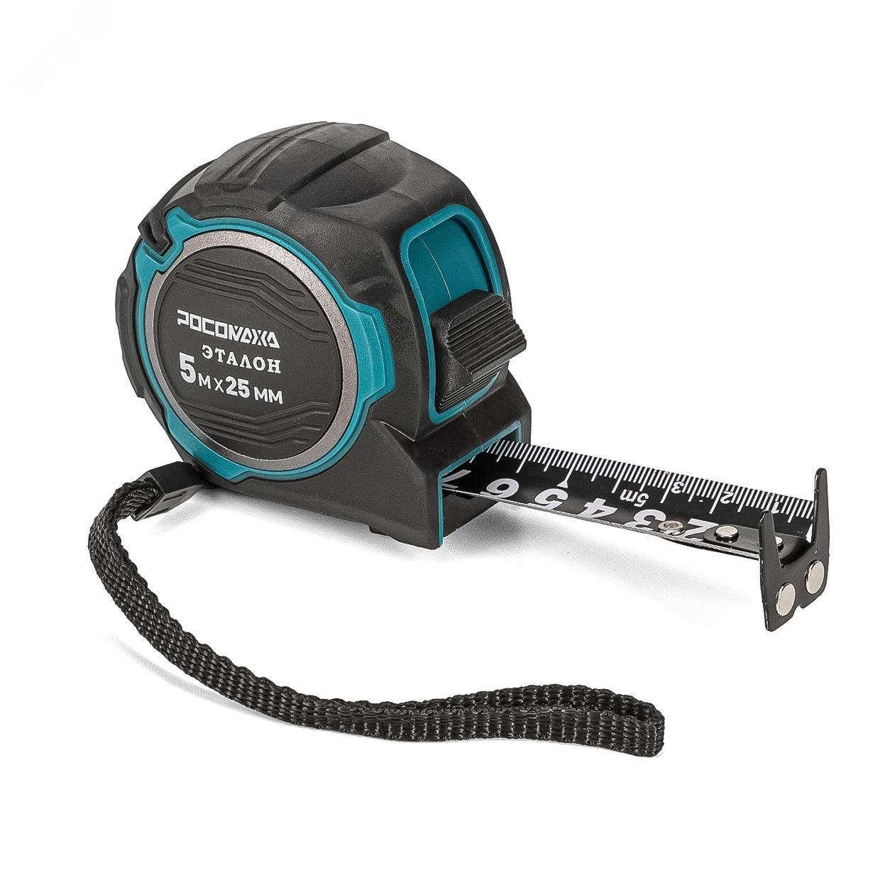 Изображение товара Рулетка в обрезиненом корпусе ЭТАЛОН с двухсторонней ч/б устойчивой лентой и магнитом 5,0 м, 25 мм (шт)