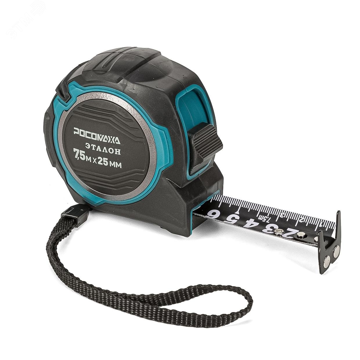 Изображение товара Рулетка в обрезиненом корпусе ЭТАЛОН с двухсторонней ч/б устойчивой лентой и магнитом 7,5 м, 25 мм (шт)