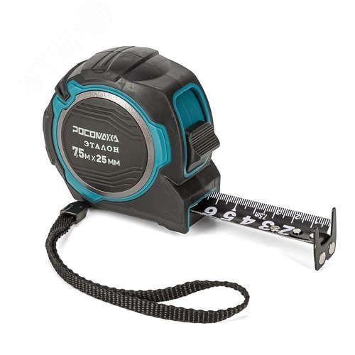 Изображение товара Рулетка в обрезиненом корпусе ЭТАЛОН с двухсторонней ч/б устойчивой лентой и магнитом 7,5 м, 25 мм (шт)