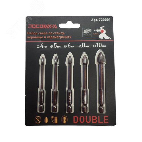 Изображение товара Набор сверл по стеклу, керамике и керамограниту 4, 5, 6, 8, 10 мм (шт)