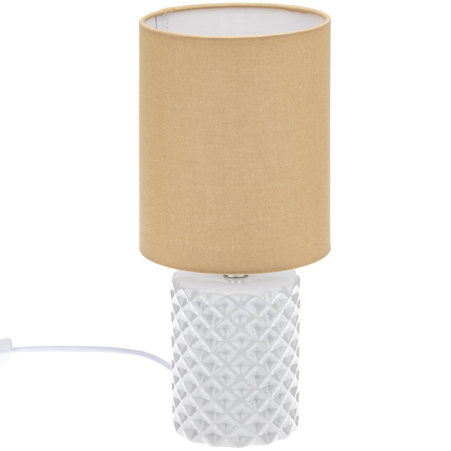 Светильник настольный, с абажуром, SQUAMA, 150х150х330мм, E14, max. 40Вт, 1.6м, белый/кофейный, фарфор