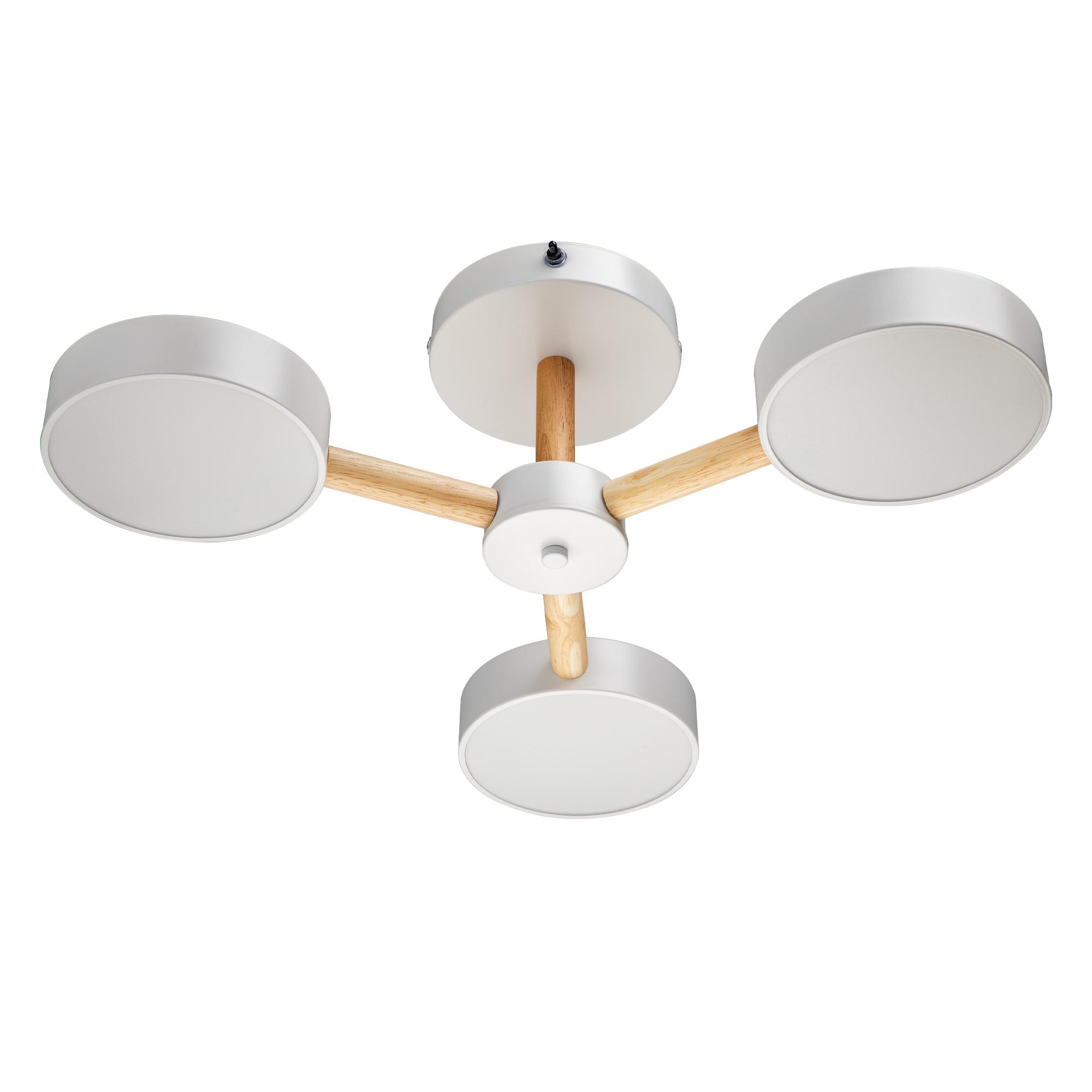 Люстра потолочная светодиодная диммируемая, SCANDIA, с ДУ, 3 режима, 520х520х170мм, 45Вт, 2700К/4200К/6400К, 17м, белый/дерево