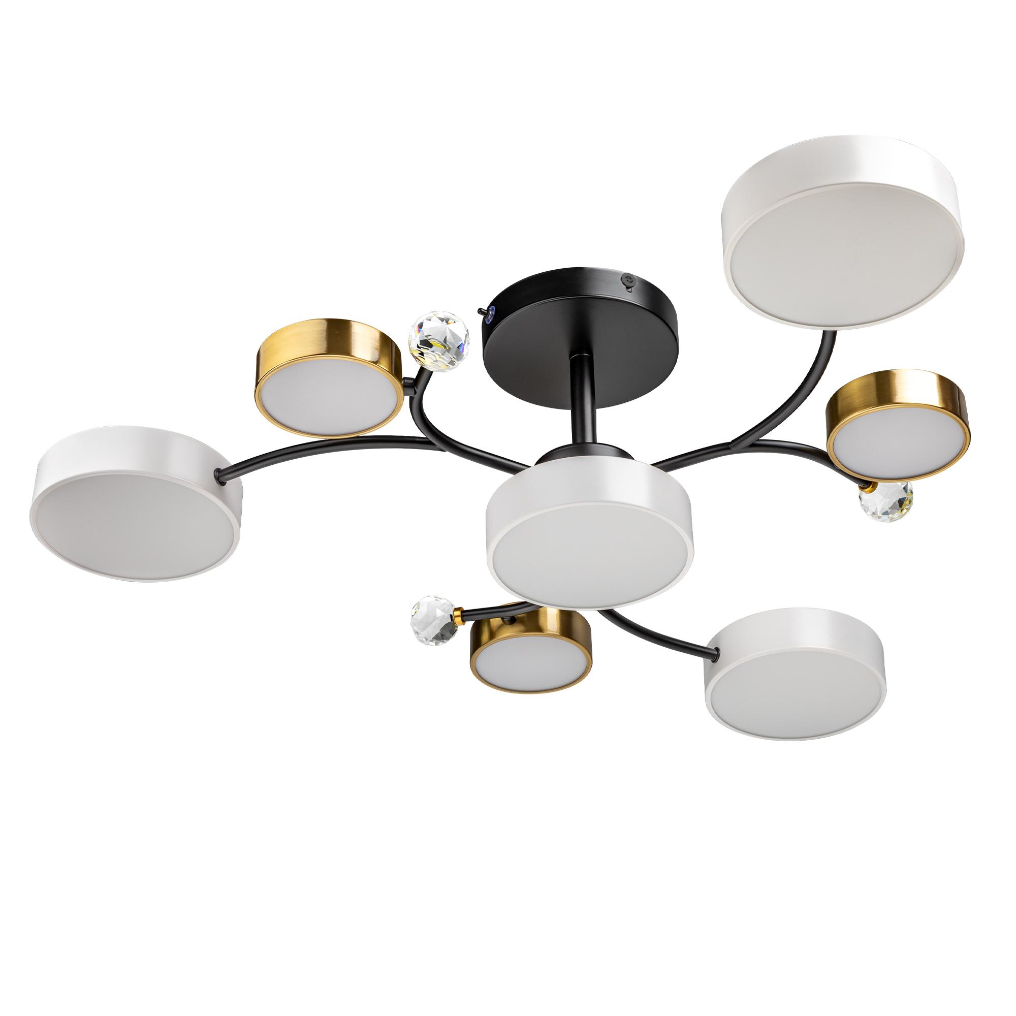 Люстра потолочная светодиодная диммируемая, SCANDIA, с ДУ, 3 режима, 670х670х210мм, 80Вт, 2700К/4200К/6400К, 29м, черный/золото/белый