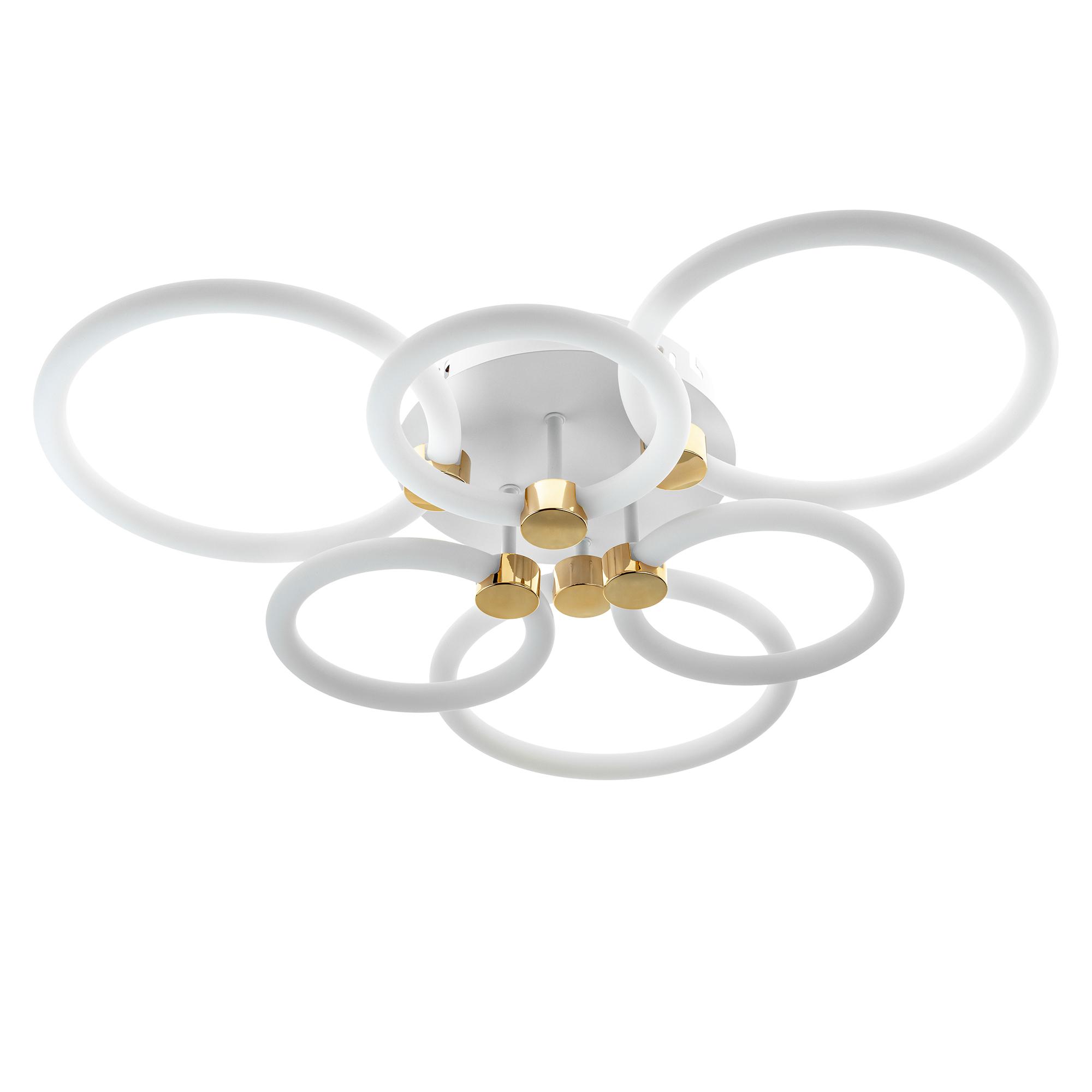 Люстра потолочная светодиодная диммируемая, OTTIMO, Алиса, с ДУ, 3 режима, 605x560x130мм, 144Вт, 2700K/4200K/6400K, 65м, белый/золото