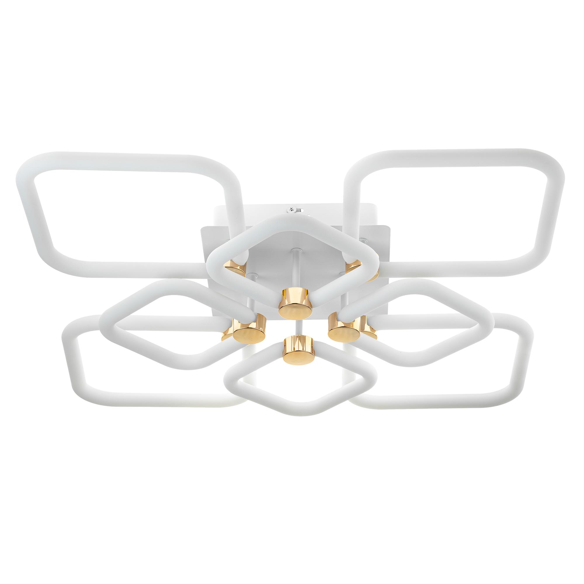 Люстра потолочная светодиодная диммируемая, OTTIMO, Алиса, с ДУ, 3 режима, 610х610х130мм, 198Вт, 2700K/4200K/6400K, 89м, белый/золото