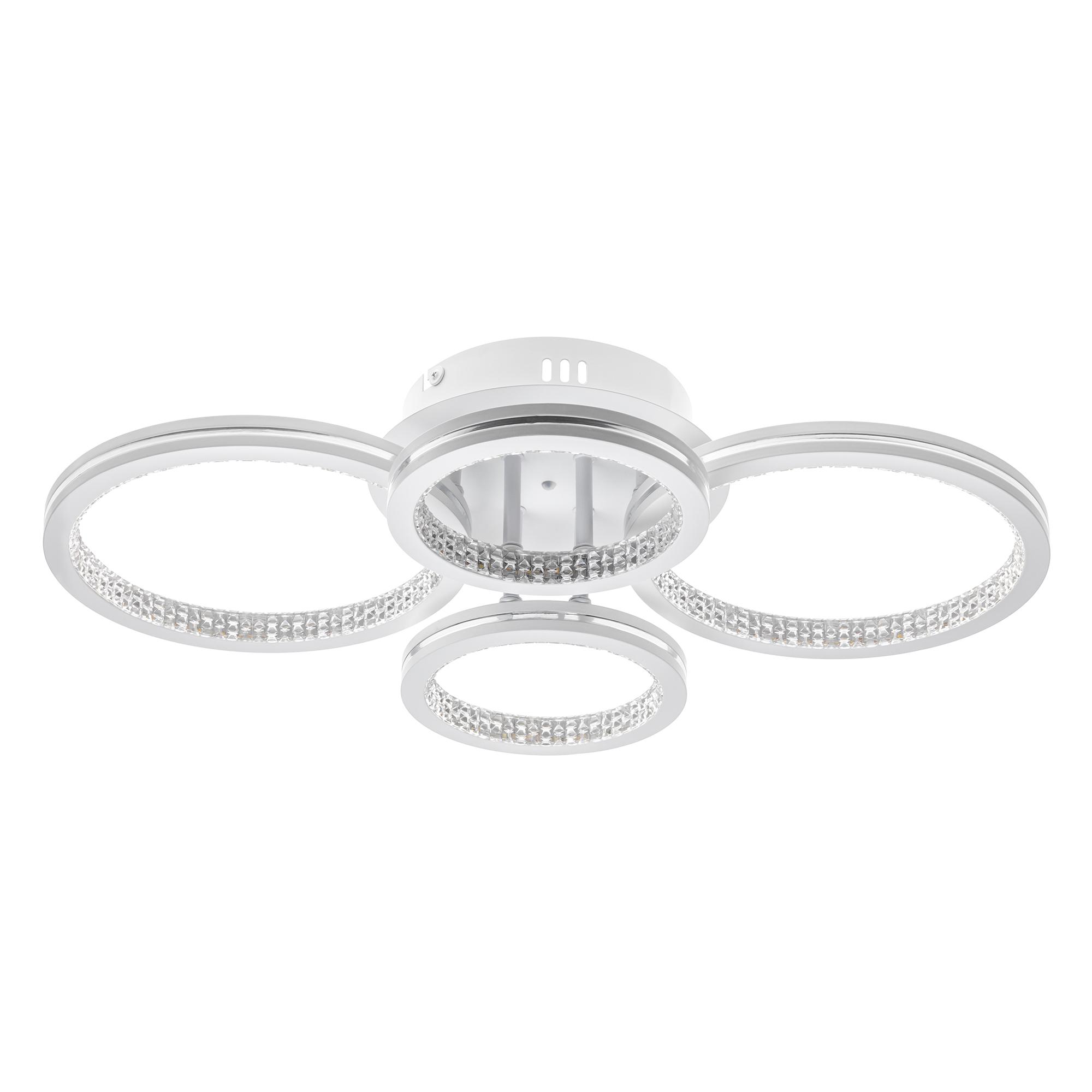 Люстра потолочная светодиодная диммируемая, LUCIDO, с ДУ, 3 режима, 565x385x130мм, 72Вт, 2700K/4200K/6400К, 24м, белый/серебро