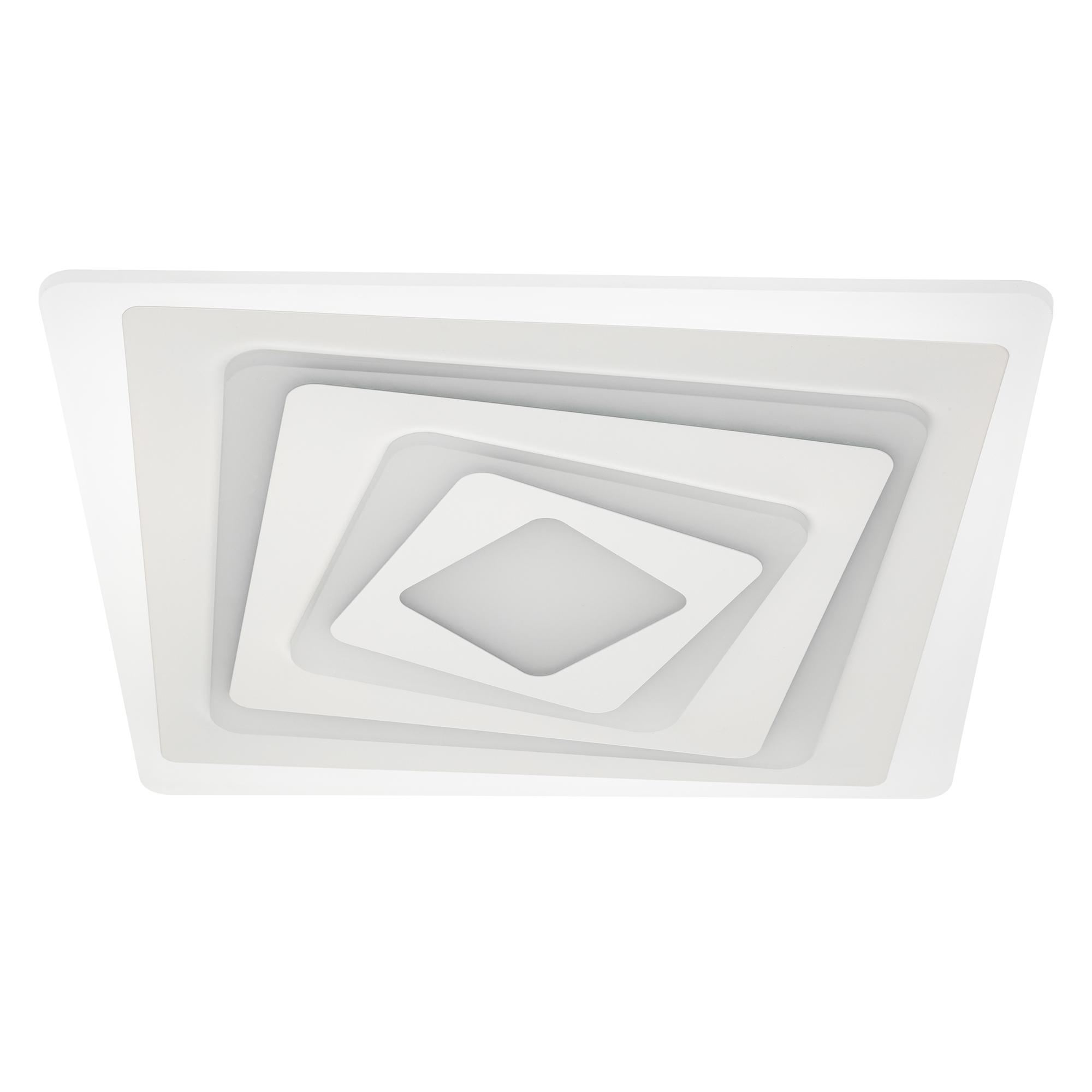 Люстра потолочная светодиодная диммируемая, TRAMPOLI, с ДУ, 3 режима, 490x490x60мм, 100Вт, 3000+6400K/4200K/6400+3000K, 36м, белый