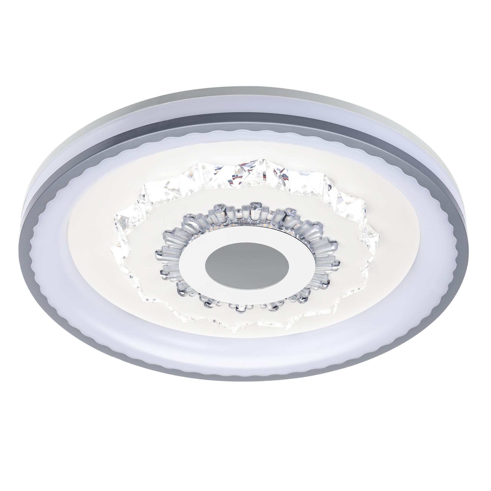 Люстра потолочная светодиодная диммируемая, CRYSTAL 3D, с ДУ, 3 режима, 480х480х60мм, 120Вт, 3000+6400K/4200K/6400+3000K, 40м, белый