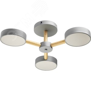 Люстра потолочная светодиодная диммируемая, SCANDIA, с ДУ, 3 режима, 520х520х170мм, 45Вт, 2700К/4200К/6400К, 17м, серый/дерево - фото 1