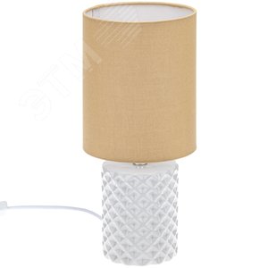 Светильник настольный, с абажуром, SQUAMA, 150х150х330мм, E14, max. 40Вт, 1.6м, белый/кофейный, фарфор - фото 1