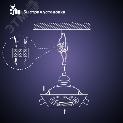 Светильник встраиваемый, ARTIN, квадрат, 94х94х25мм, монтажное отверстие 75х75мм, GU5.3, алюминий, белый - фото 4