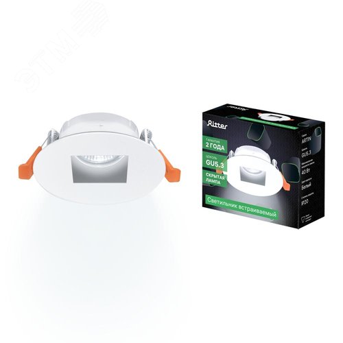 Светильник встраиваемый, ARTIN, круг, 87х87х35мм, монтажное отверстие 75х75мм, GU5.3, алюминий, белый, 51431 2, Ritter - фото 2