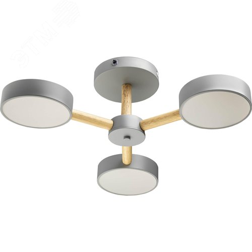 Люстра потолочная светодиодная диммируемая, SCANDIA, с ДУ, 3 режима, 520х520х170мм, 45Вт, 2700К/4200К/6400К, 17м, серый/дерево - фото 2