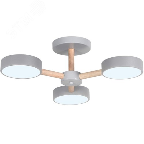 Люстра потолочная светодиодная диммируемая, SCANDIA, с ДУ, 3 режима, 520х520х170мм, 45Вт, 2700К/4200К/6400К, 17м, серый/дерево - фото 6