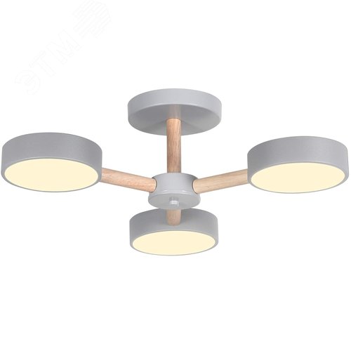 Люстра потолочная светодиодная диммируемая, SCANDIA, с ДУ, 3 режима, 520х520х170мм, 45Вт, 2700К/4200К/6400К, 17м, серый/дерево - фото 4