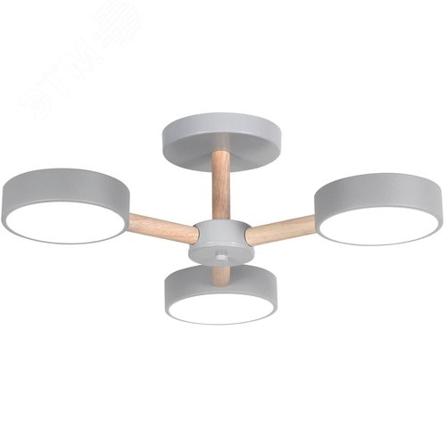 Люстра потолочная светодиодная диммируемая, SCANDIA, с ДУ, 3 режима, 520х520х170мм, 45Вт, 2700К/4200К/6400К, 17м, серый/дерево - фото 5