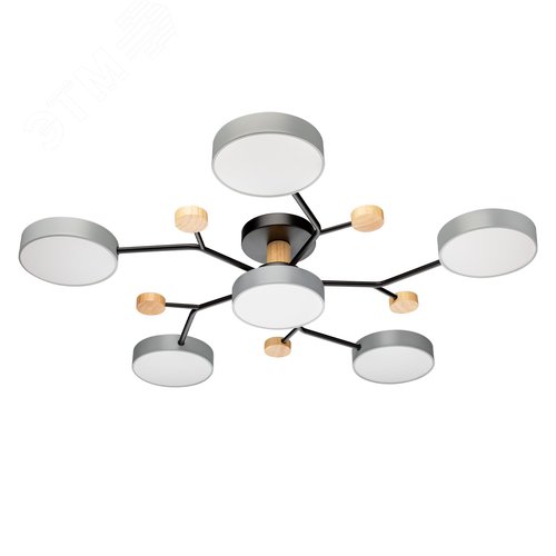 Люстра потолочная светодиодная диммируемая, SCANDIA, с ДУ, 3 режима, 970x970x60мм, 84Вт, 2700K/4200K/6400K, 29м, серый/черный/дерево - фото 1