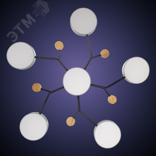 Люстра потолочная светодиодная диммируемая, SCANDIA, с ДУ, 3 режима, 970x970x60мм, 84Вт, 2700K/4200K/6400K, 29м, серый/черный/дерево - фото 4