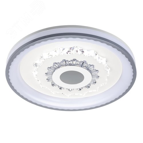 Люстра потолочная светодиодная диммируемая, CRYSTAL 3D, с ДУ, 3 режима, 480х480х60мм, 120Вт, 3000+6400K/4200K/6400+3000K, 40м, белый - фото 1