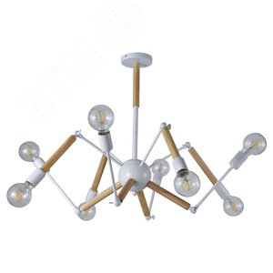 Люстра потолочная, HALM, 1100х1100х580мм, 8хE27, металл/дерево, белый/дерево - фото 1