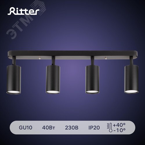 Светильник накладной, ARTON, поворотный, цилиндр, 500x55x160мм, 4хGU10, алюминий, черный - фото 2