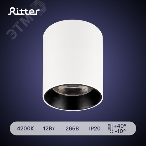 Светильник накладной светодиодный, ARTON, цилиндр, 80х80х100мм, 12Вт, 960Лм, 4200К, алюминий, белый - фото 2