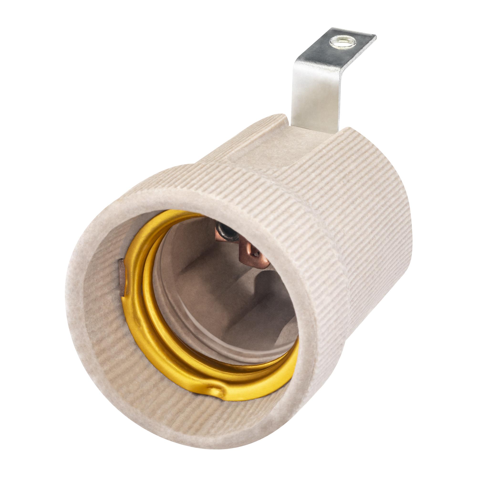 Патрон E27, керамический, с держателем, слоновая кость