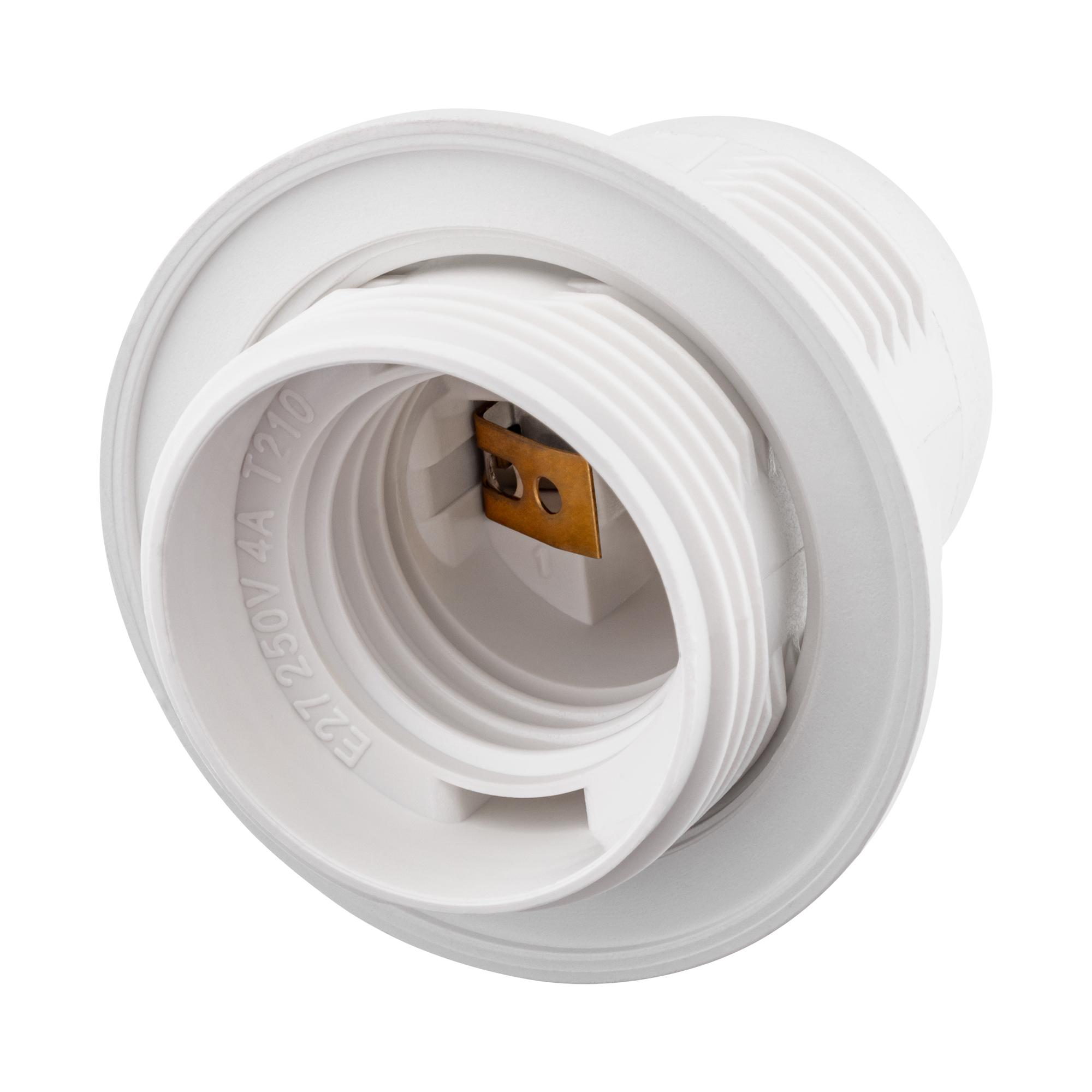 Патрон Е27, термостойкий пластик, с кольцом, белый