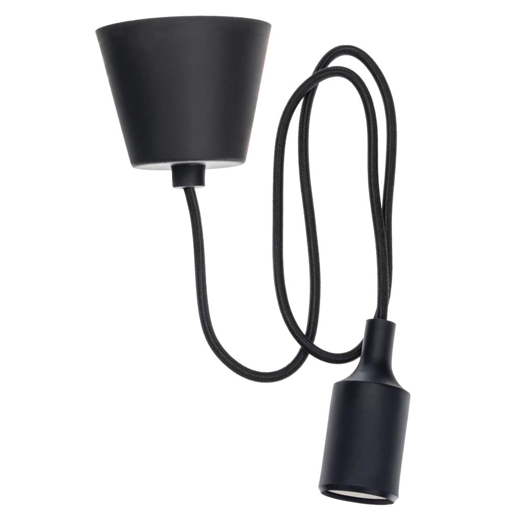 Патрон Е27 пластиковый с подвесом 1м, черный, , REV