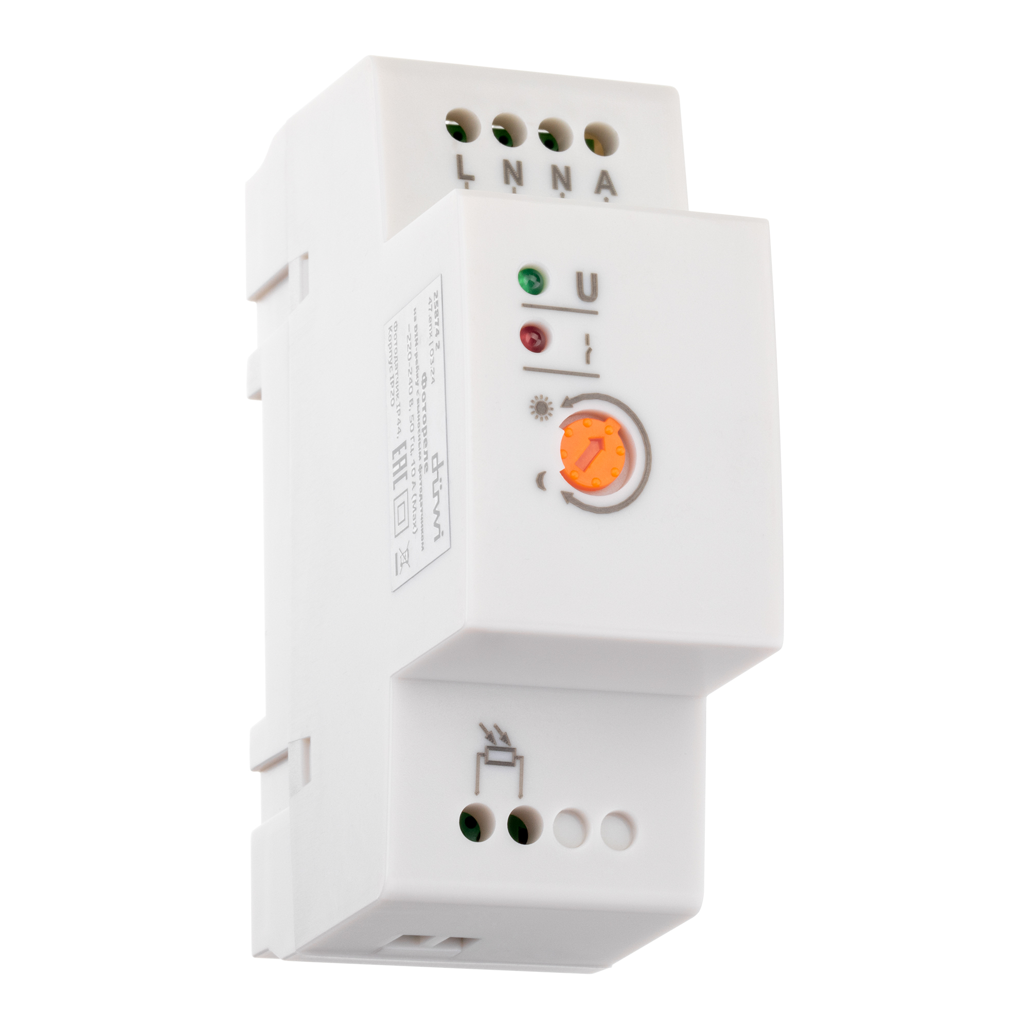 Датчик освещения, фотореле FR-05, на DIN-рейку, 10А, 5-50Лк, с выносным фотодатчиком, IP44, белый