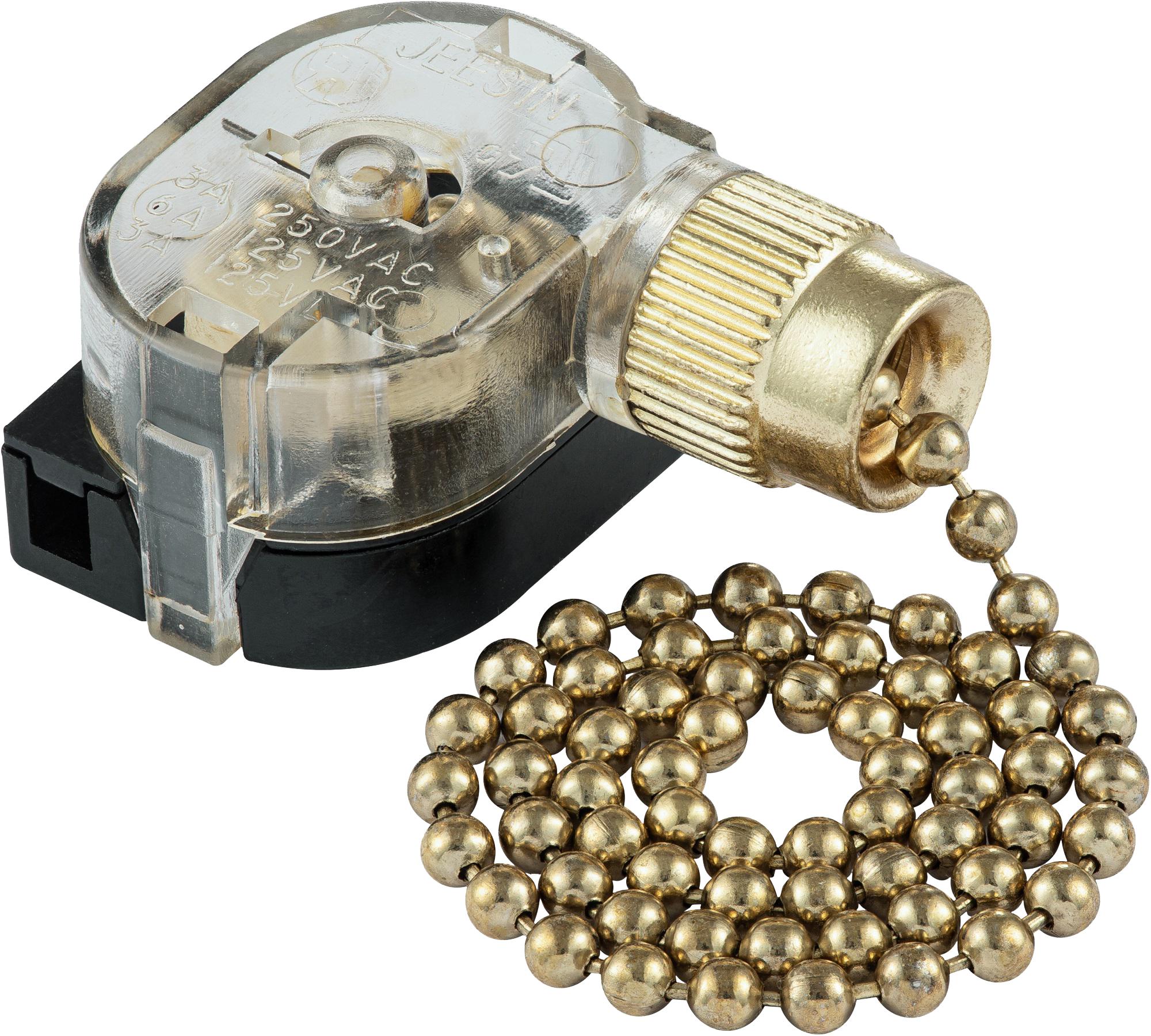 Выключатель шнуровой, цепочка, 250мм, 3А, золото