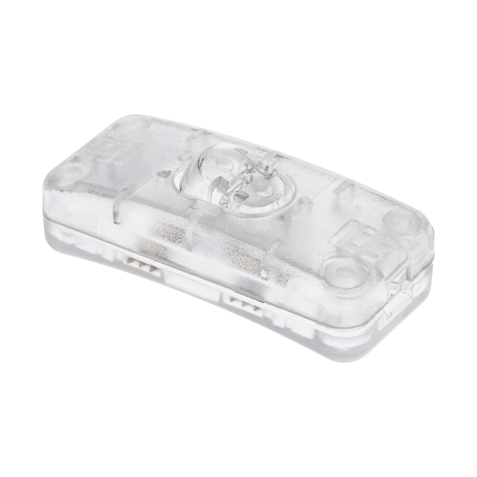 Выключатель клавишный на шнур, проходной, ВКЛ-ВЫКЛ, 230В, 6А прямоугольный, прозрачный